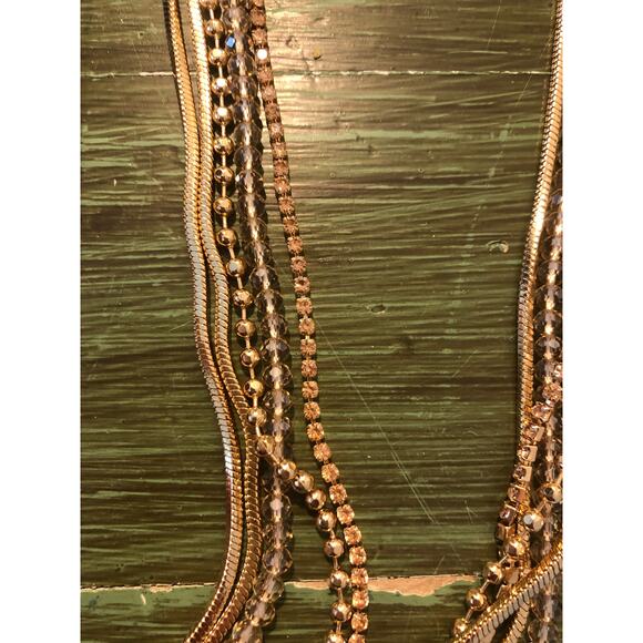 A New Day NWT Gold Tone Multistrand Necklace Rhinestone Beaded - Picture 2 of 3